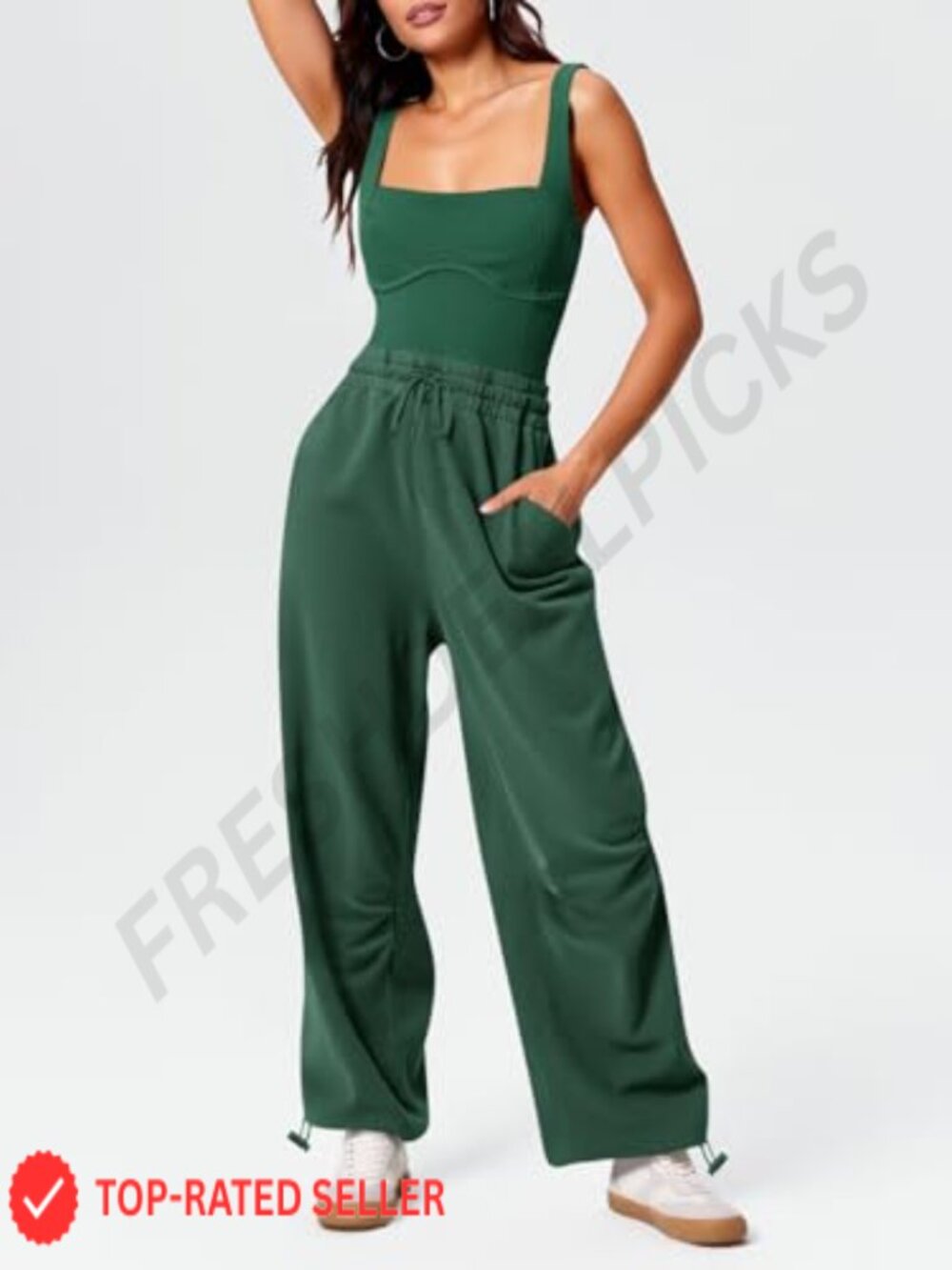 Sleeveless Jumpsuit with Pockets Casual Jogger Long Romper Workout One Piece - Picture 5 of 6